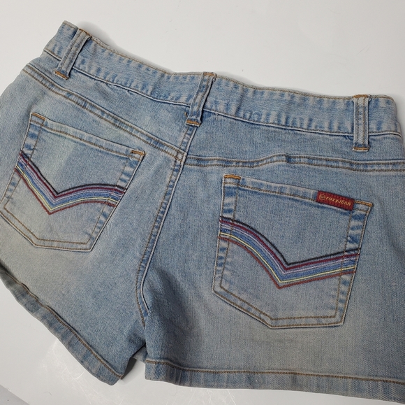 Roxy Jean Shorts with Rainbow Embroidery Button Fly 7 - Picture 2 of 6
